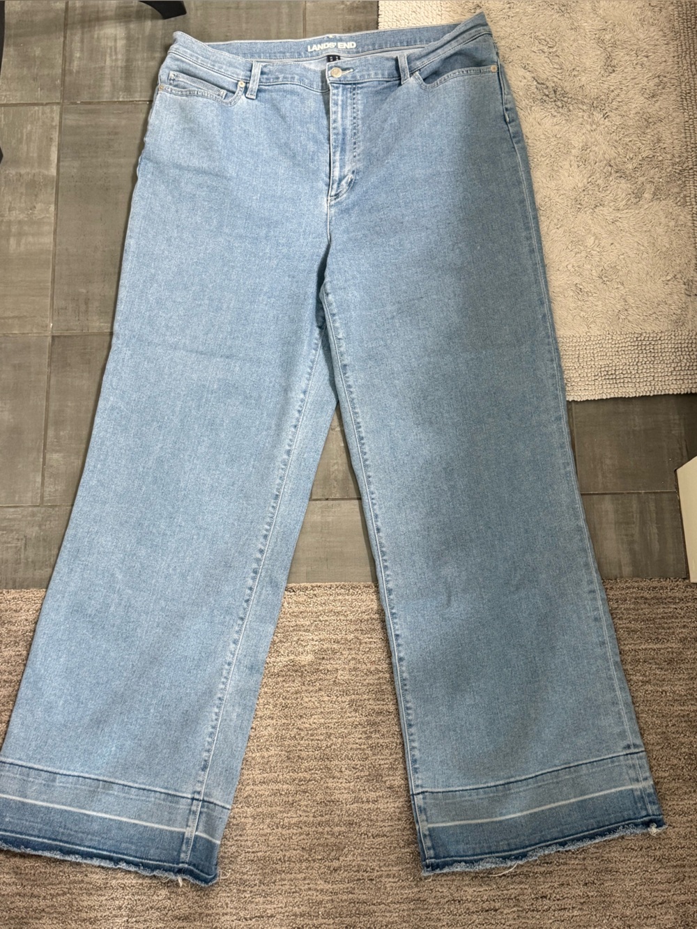Lands' End Women’s Light Blue Raw Hem Wide Leg Jeans
